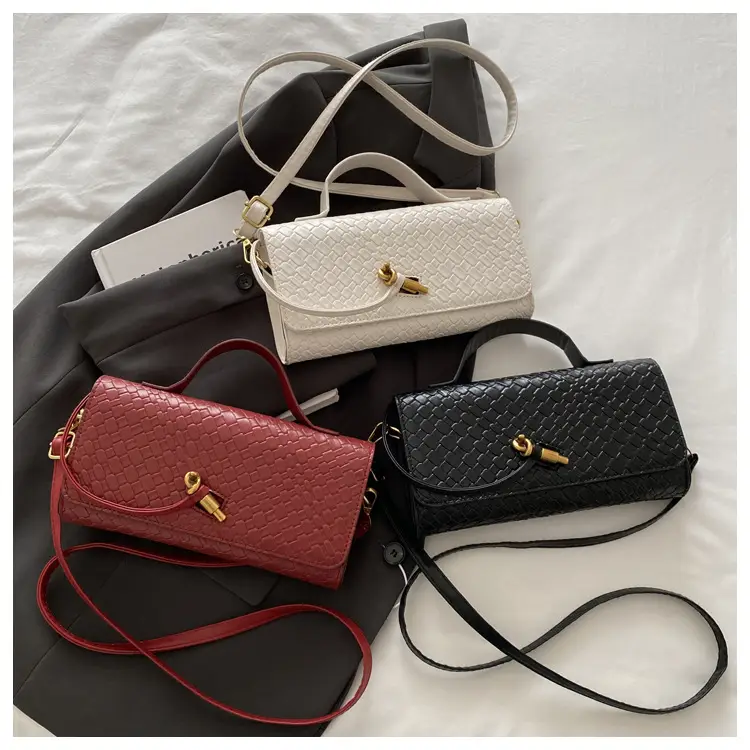 White Woven Korean Style Shoulder Bag with Gold Clasp — feature 20