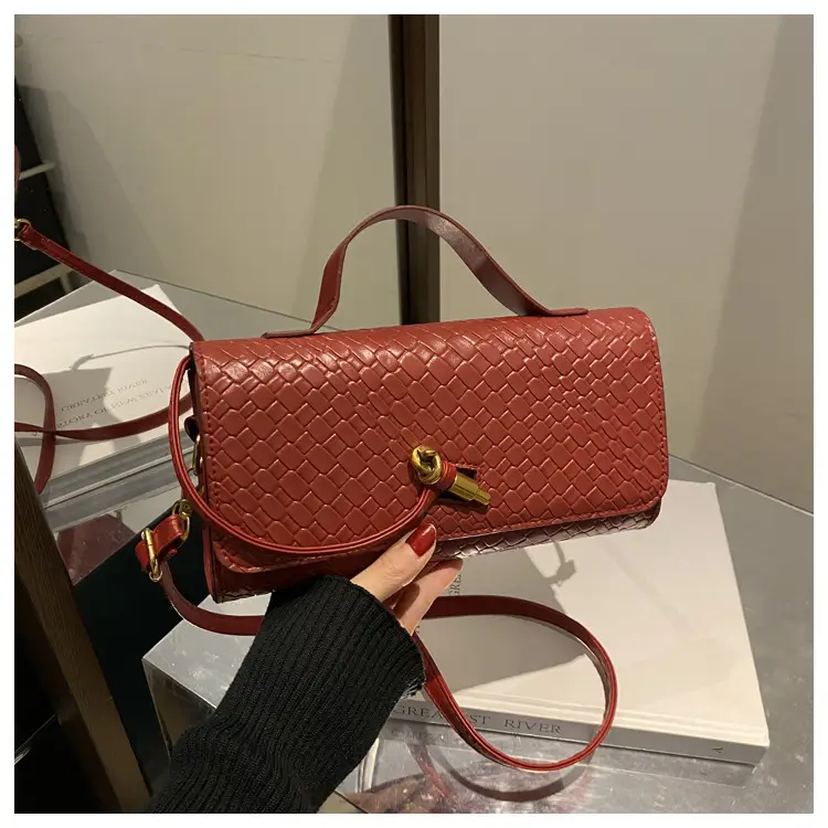 White Woven Korean Style Shoulder Bag with Gold Clasp — feature 26