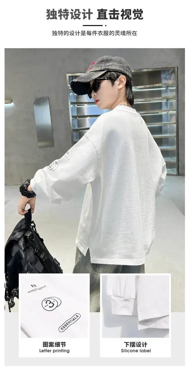 Boys White Long Sleeve T-Shirt Spring Autumn 2025 — feature 4