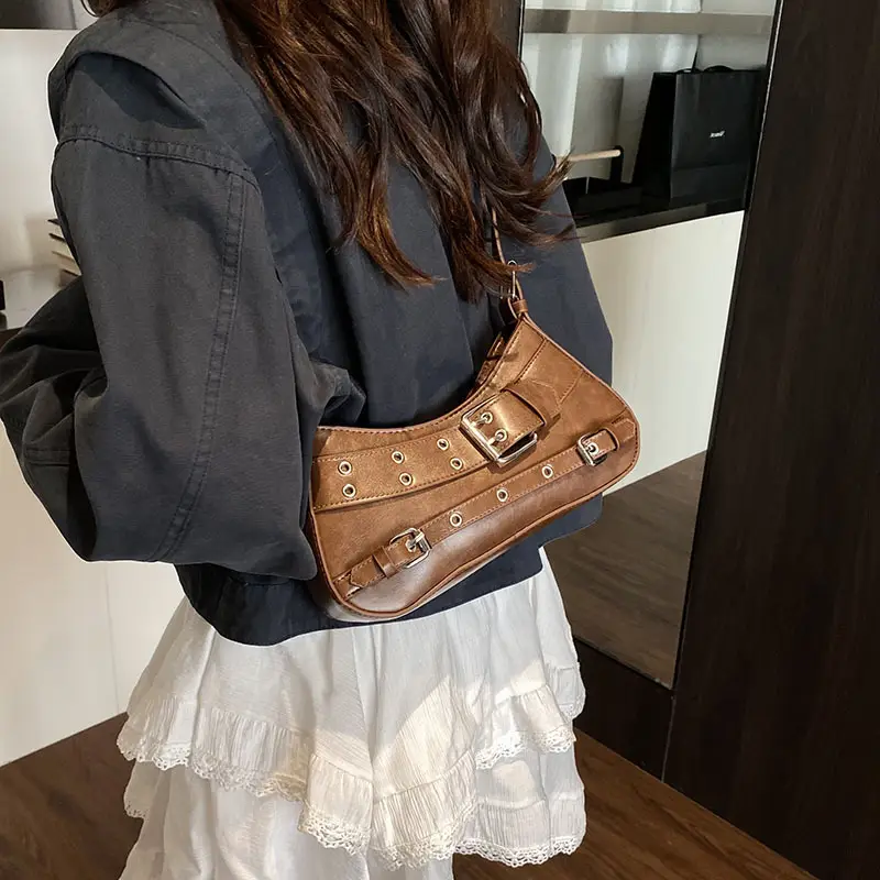 Women's Vintage Belt Buckle Shoulder Bag Beige - Image 6