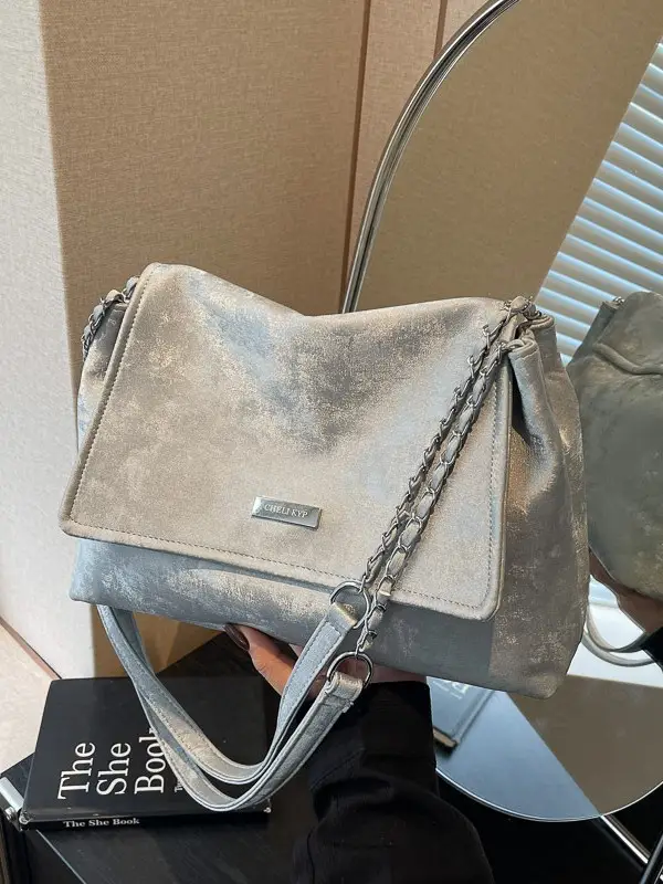 Women's Silver Velvet Shoulder Bag 2025 New Fashion - Image 7