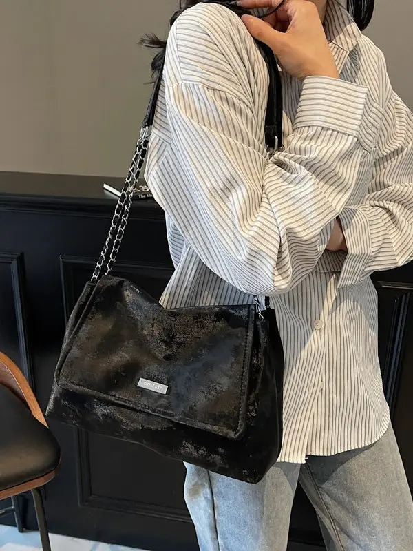Women's Silver Velvet Shoulder Bag 2025 New Fashion - Image 8