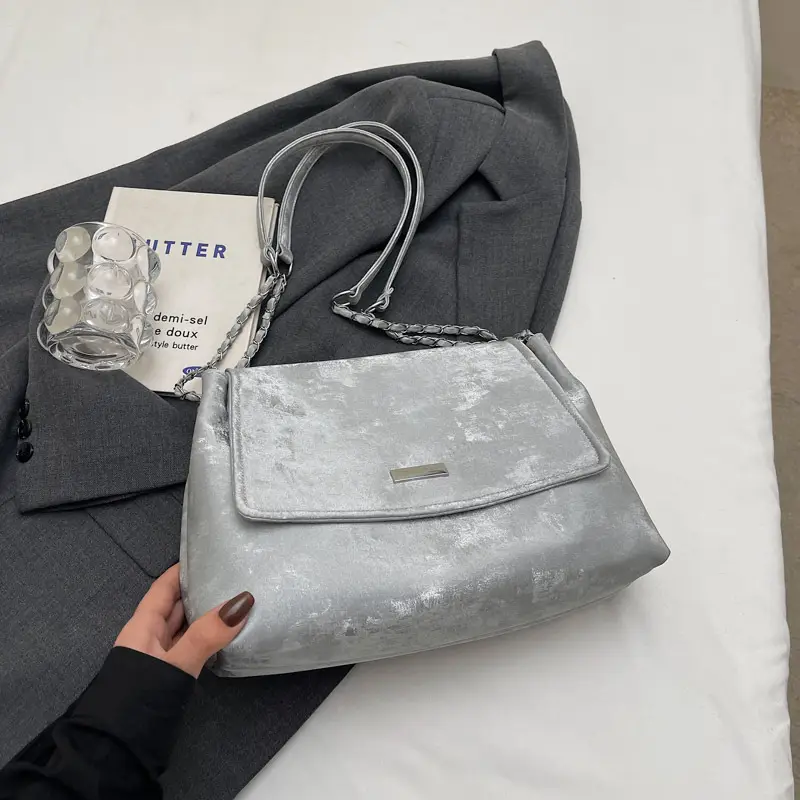 Women's Silver Velvet Shoulder Bag 2025 New Fashion - Image 5