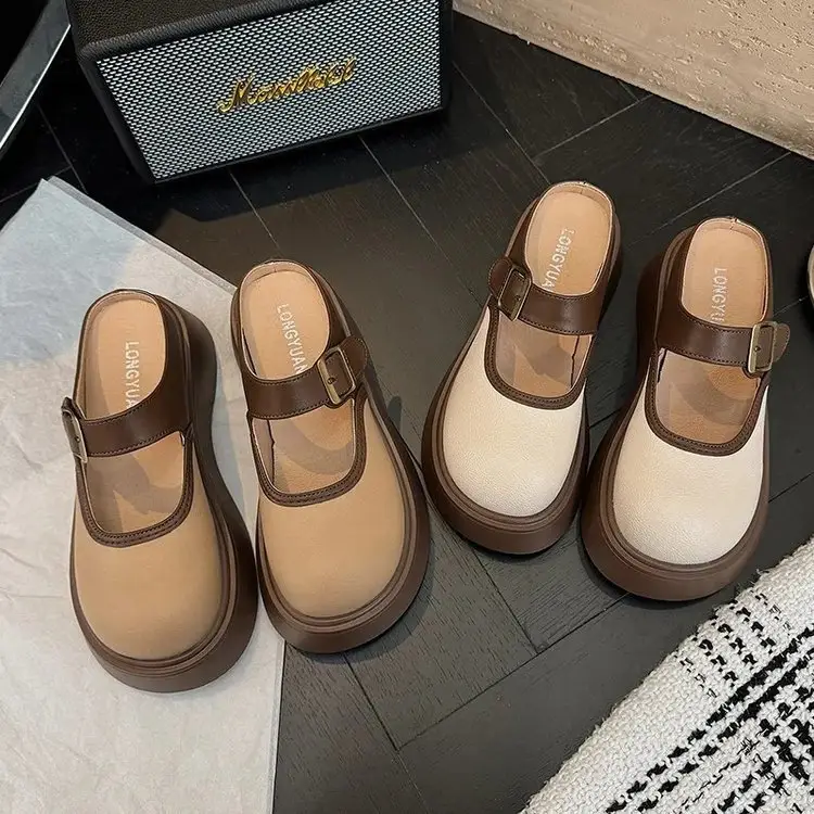 Small Birkenstocks Baotou Half Slippers Women's Outwear 2025 New Spring Heightened Platform Shoes Mary Jane Sandals - Image 6