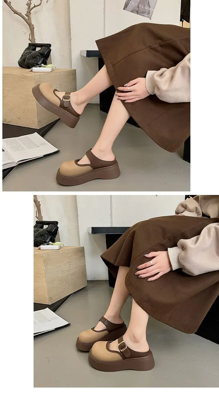 Small Birkenstocks Baotou Half Slippers Women's Outwear 2025 New Spring Heightened Platform Shoes Mary Jane Sandals — feature 1
