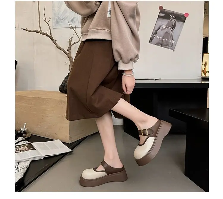 Small Birkenstocks Baotou Half Slippers Women's Outwear 2025 New Spring Heightened Platform Shoes Mary Jane Sandals — feature 3