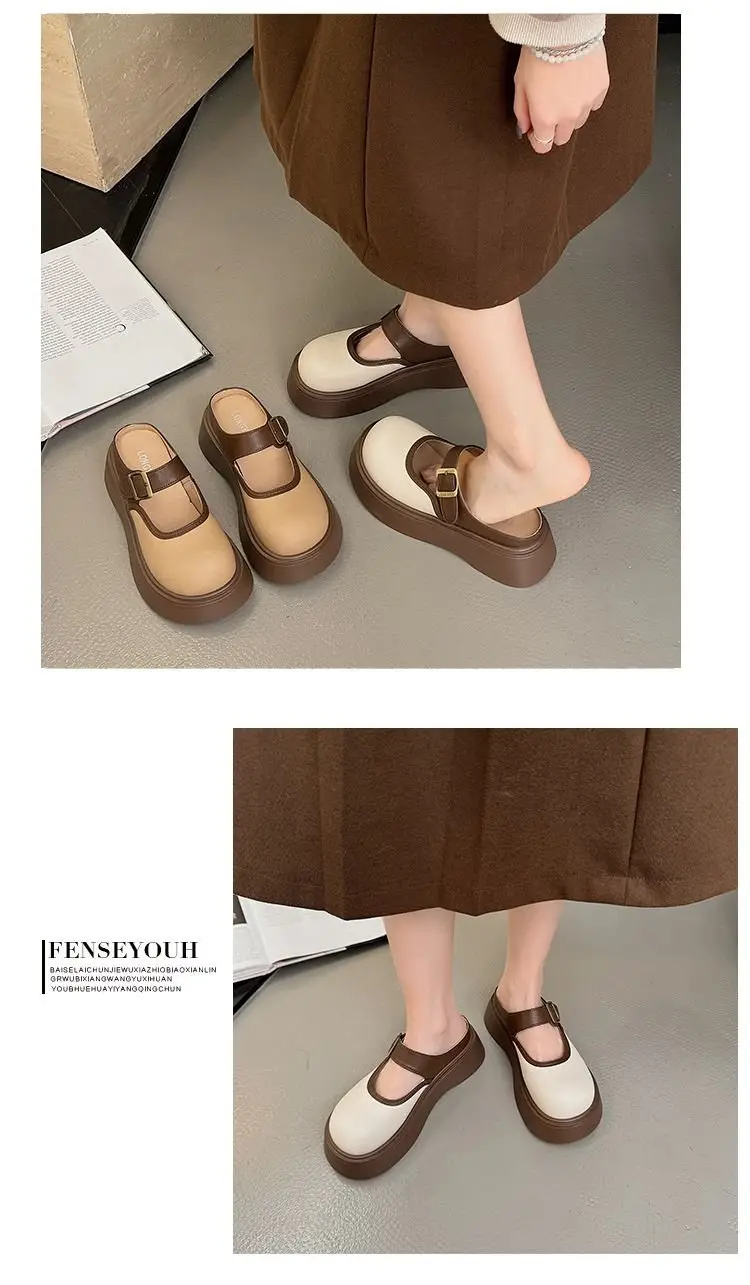Small Birkenstocks Baotou Half Slippers Women's Outwear 2025 New Spring Heightened Platform Shoes Mary Jane Sandals — feature 5