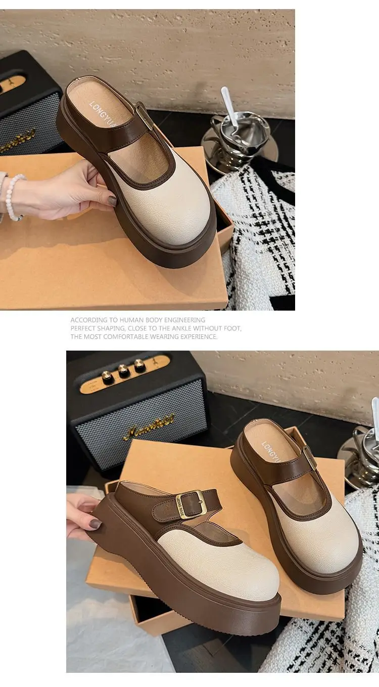 Small Birkenstocks Baotou Half Slippers Women's Outwear 2025 New Spring Heightened Platform Shoes Mary Jane Sandals — feature 7