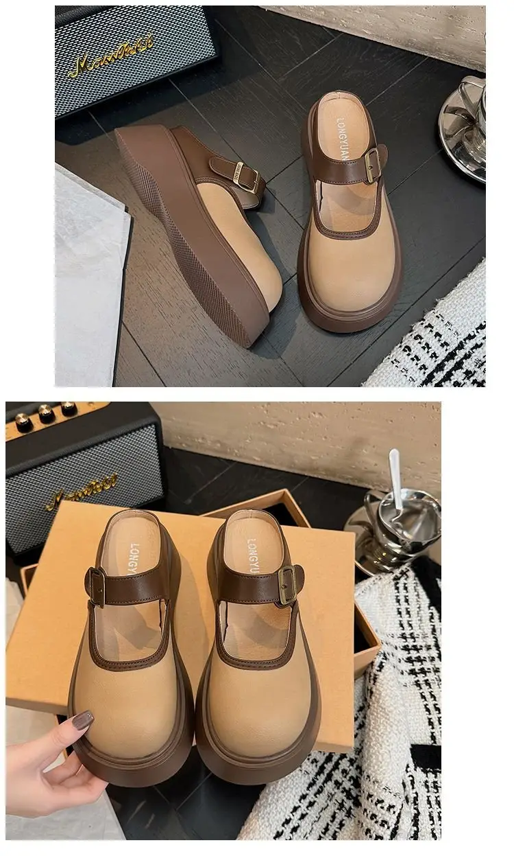 Small Birkenstocks Baotou Half Slippers Women's Outwear 2025 New Spring Heightened Platform Shoes Mary Jane Sandals — feature 8