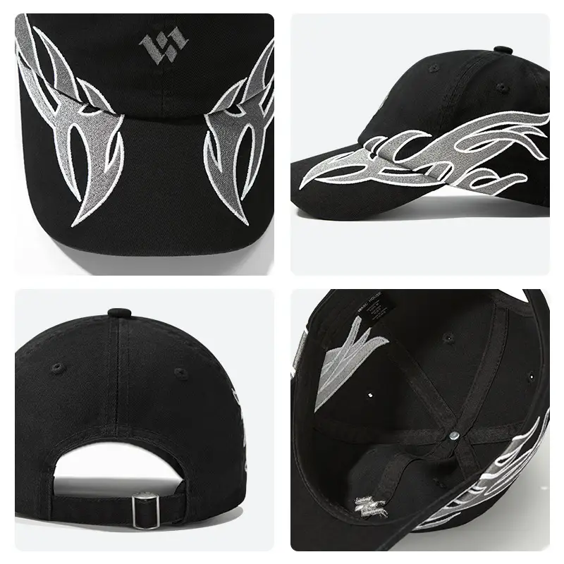 Women's Black Flame Wing Cap with Sunshade & Brand Logo - Image 4