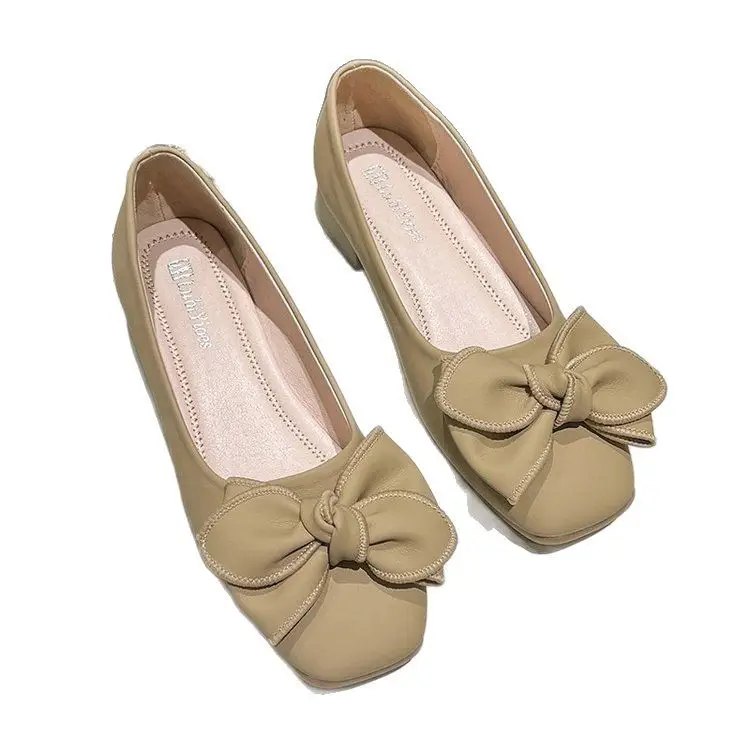 Women's Bean Bow Square Toe Flat Shoes