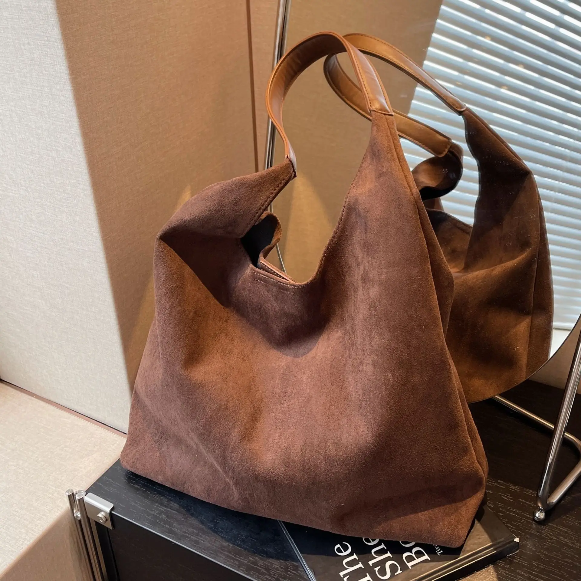 Vintage Brown Suede Shoulder Bag Large Capacity Women - Image 6