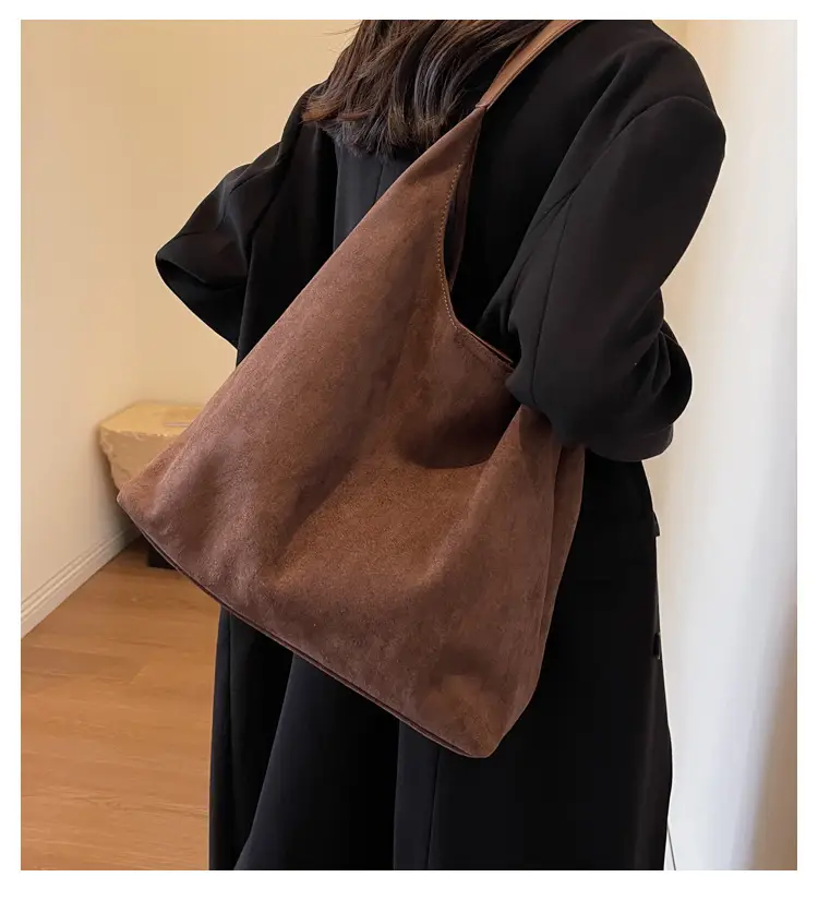 Vintage Brown Suede Shoulder Bag Large Capacity Women — feature 1