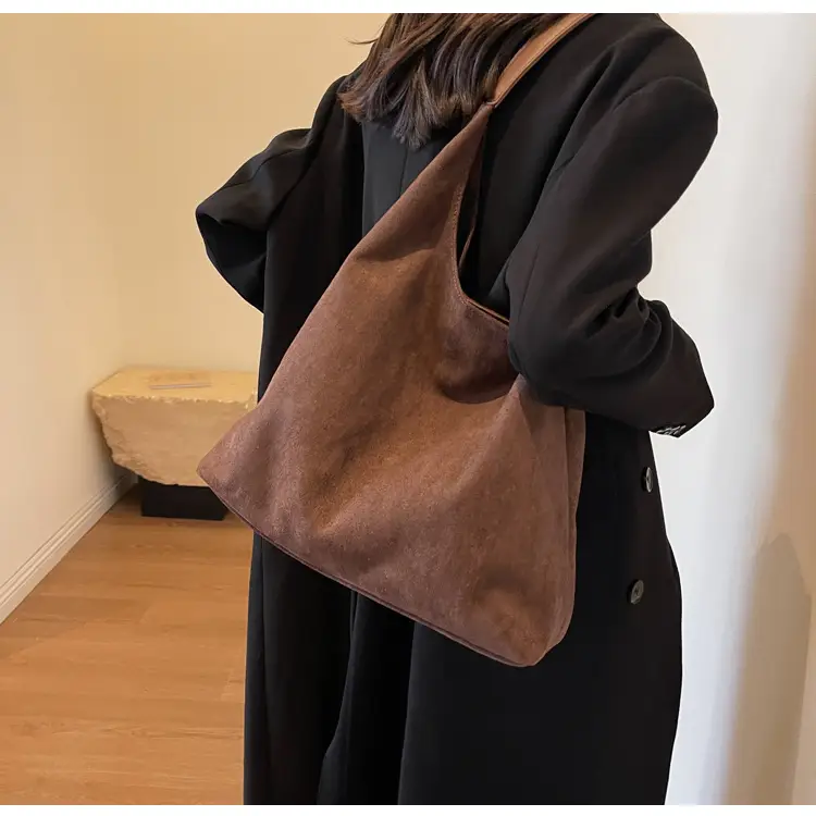 Vintage Brown Suede Shoulder Bag Large Capacity Women — feature 15