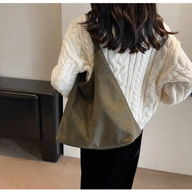 Vintage Brown Suede Shoulder Bag Large Capacity Women — feature 31