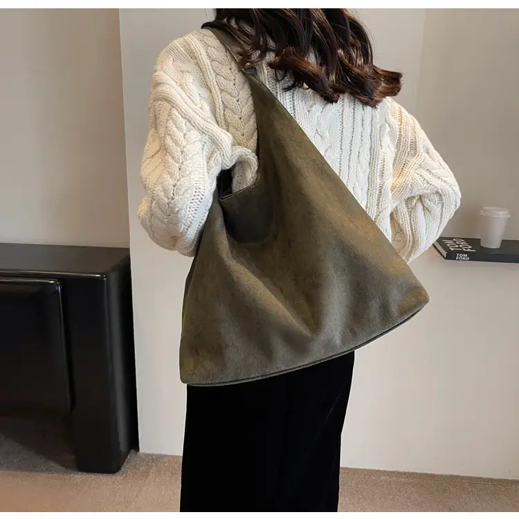 Vintage Brown Suede Shoulder Bag Large Capacity Women — feature 32