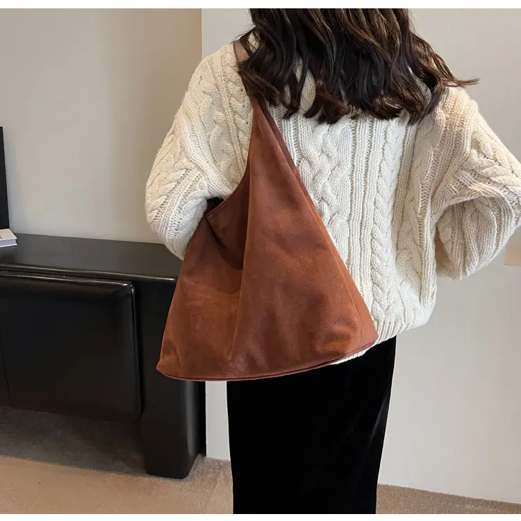 Vintage Brown Suede Shoulder Bag Large Capacity Women — feature 36