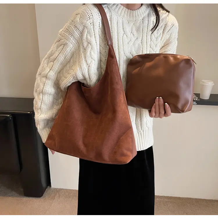 Vintage Brown Suede Shoulder Bag Large Capacity Women — feature 40