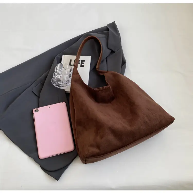 Vintage Brown Suede Shoulder Bag Large Capacity Women — feature 46