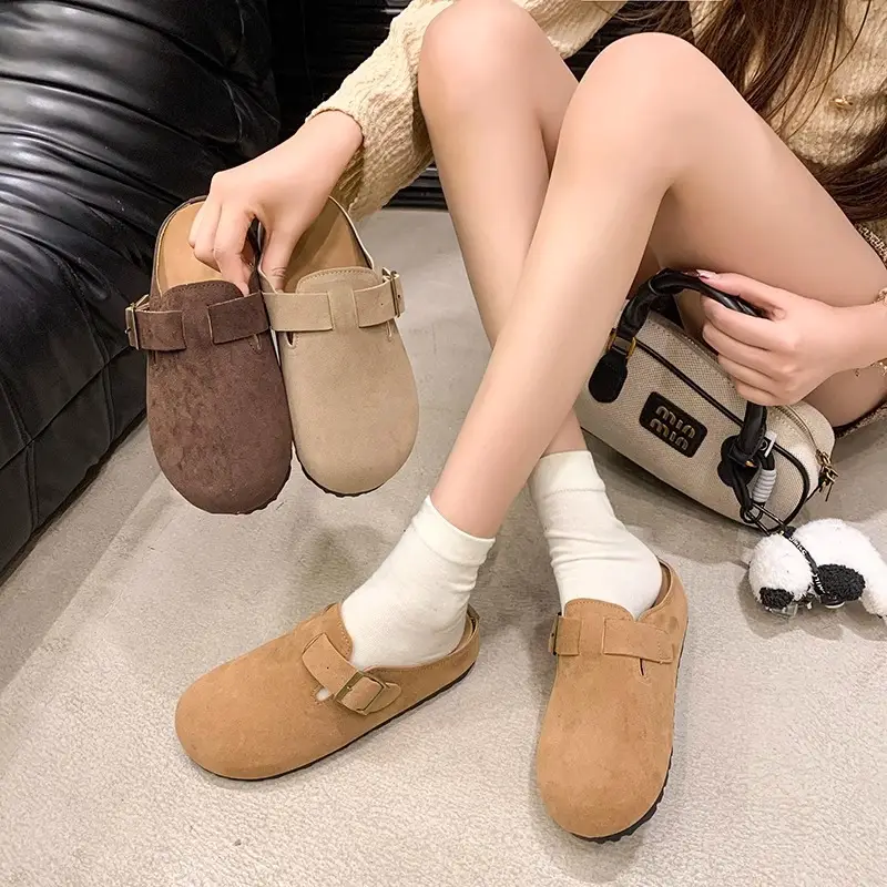 Women's French Retro Slipper Tan with Buckle