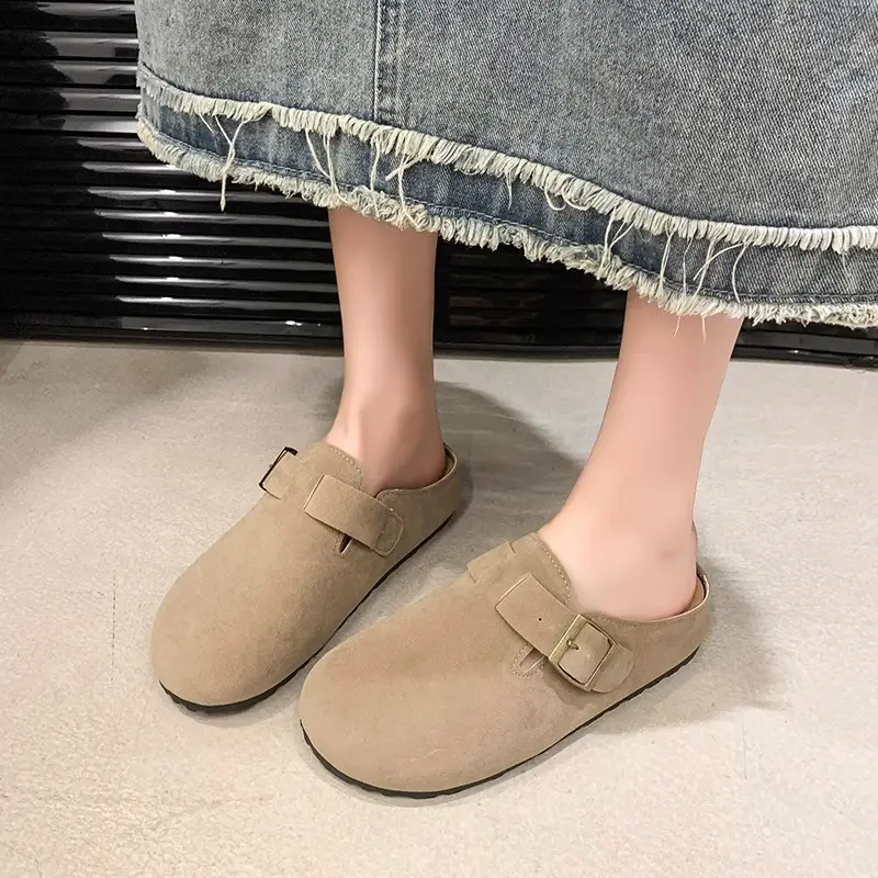 Women's French Retro Slipper Tan with Buckle
