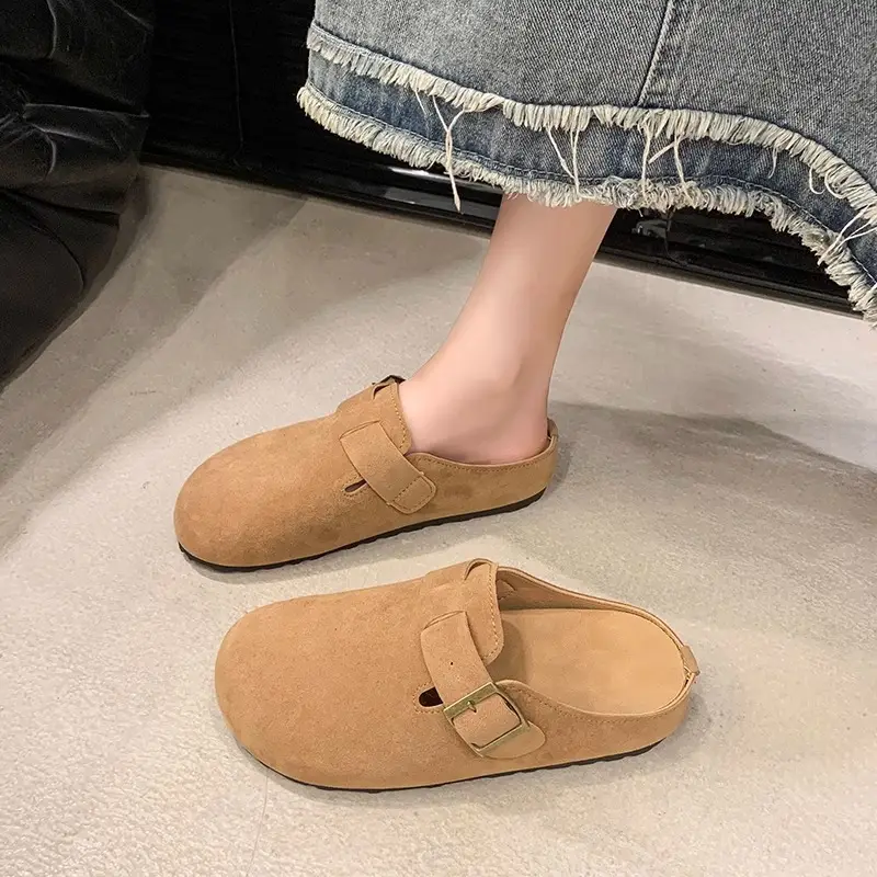 Women's French Retro Slipper Tan with Buckle