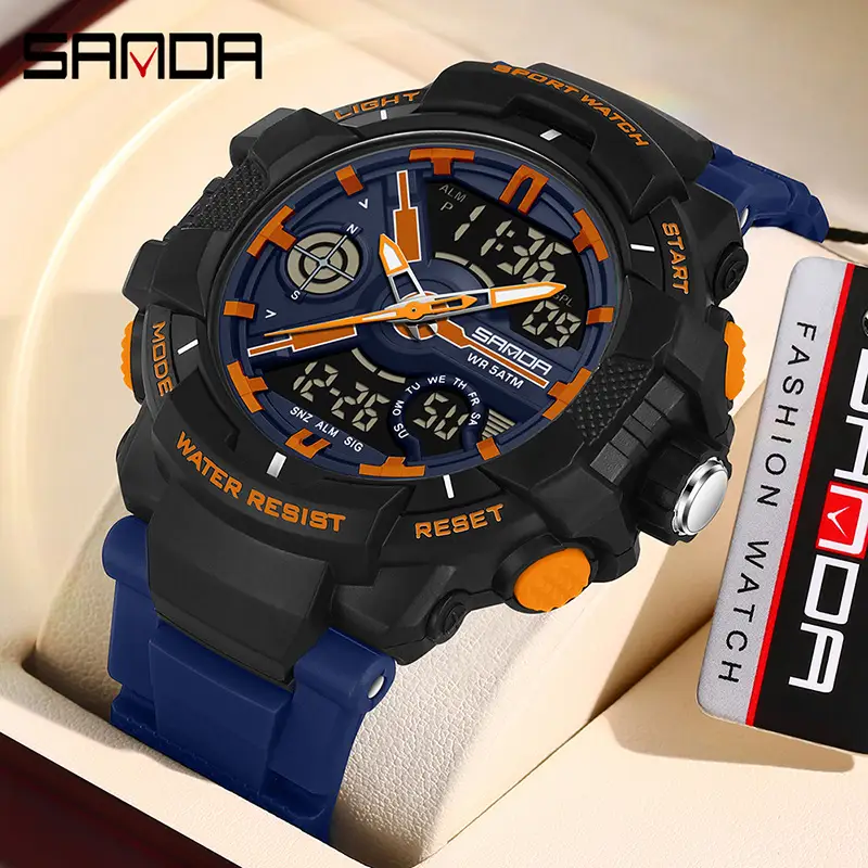 Sanda Waterproof Sports Watch Black Orange Digital Display - Image 20
