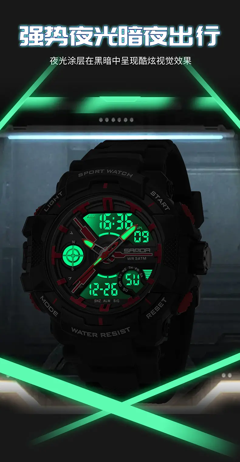 Sanda Waterproof Sports Watch Black Orange Digital Display — feature 13