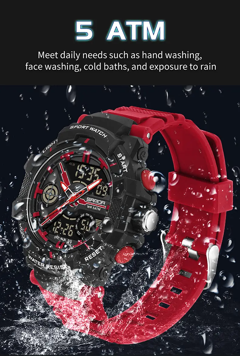 Sanda Waterproof Sports Watch Black Orange Digital Display — feature 40