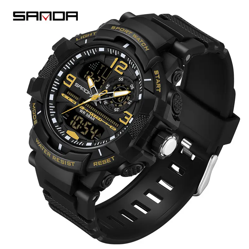 Sanda Waterproof Sports Watch Black Orange Digital Display - Image 14