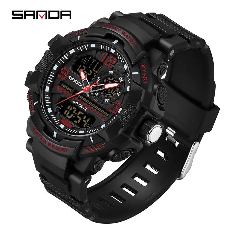Sanda Waterproof Sports Watch Black Orange Digital Display - Image 16
