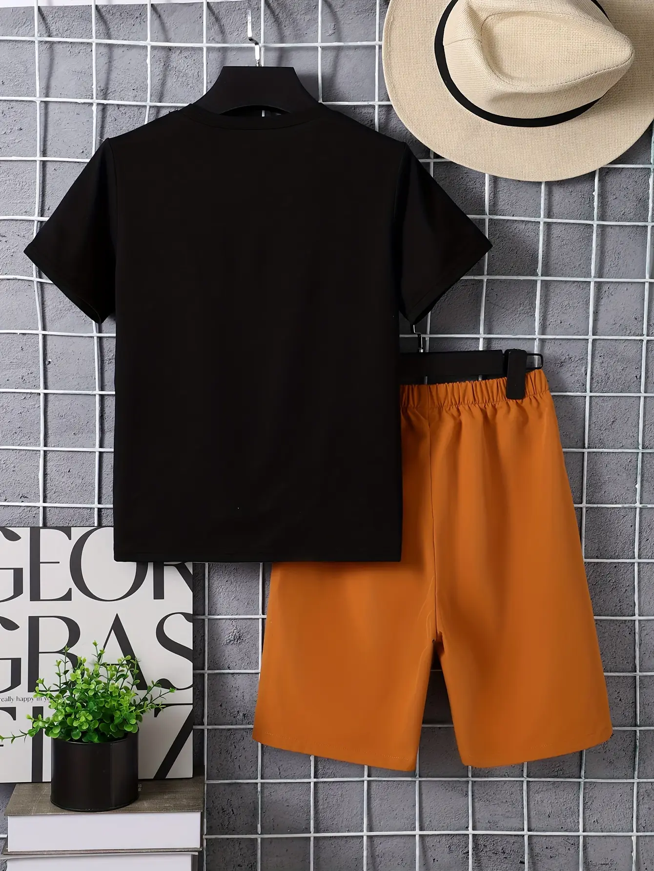 Kids Beach T-Shirt Black Orange Palm Print - Image 3