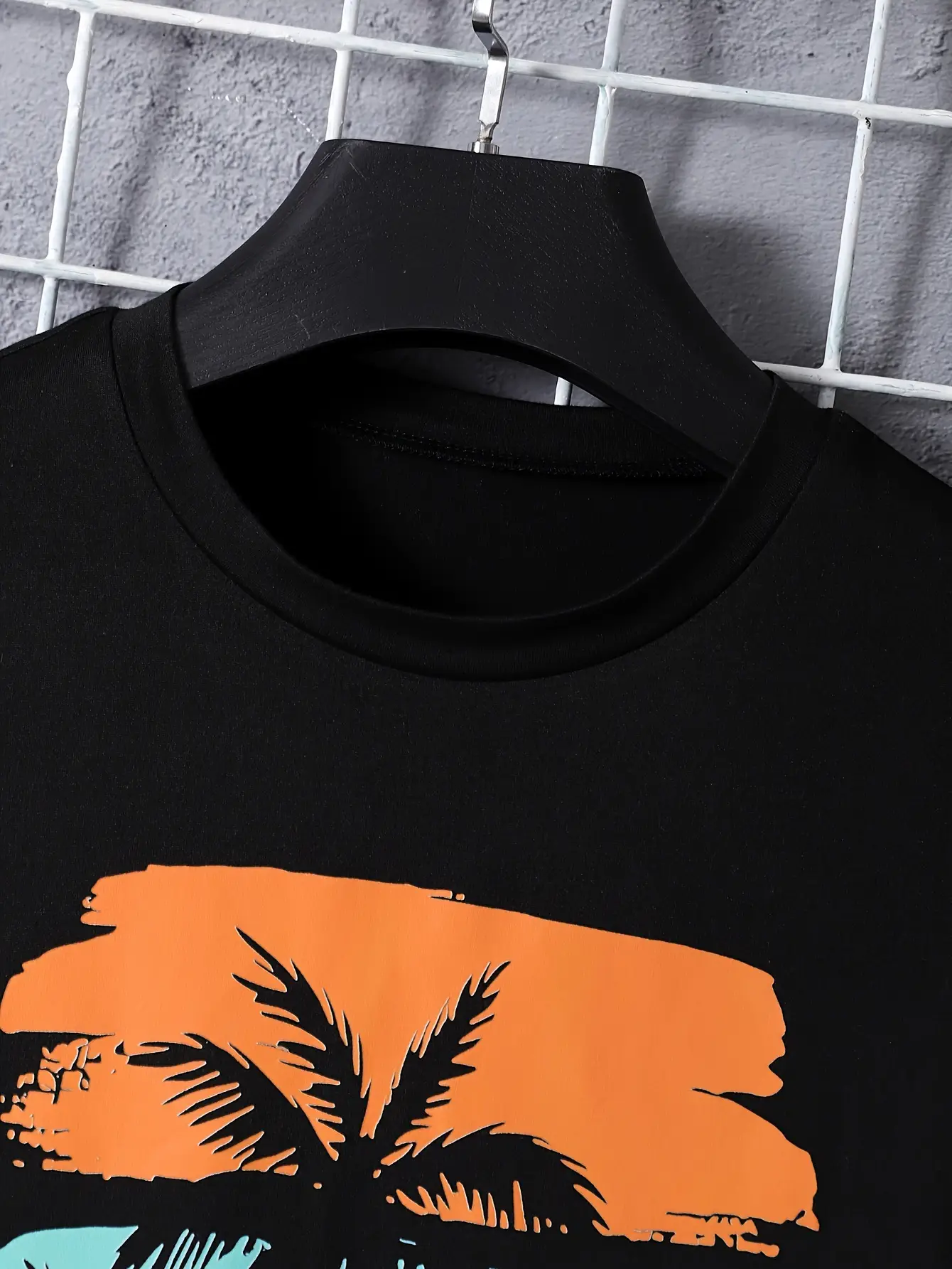 Kids Beach T-Shirt Black Orange Palm Print - Image 4