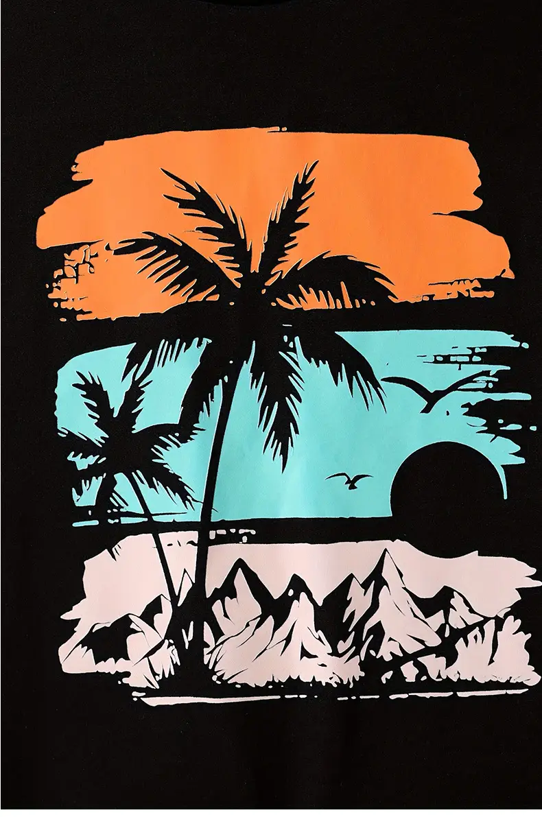 Kids Beach T-Shirt Black Orange Palm Print — feature 3