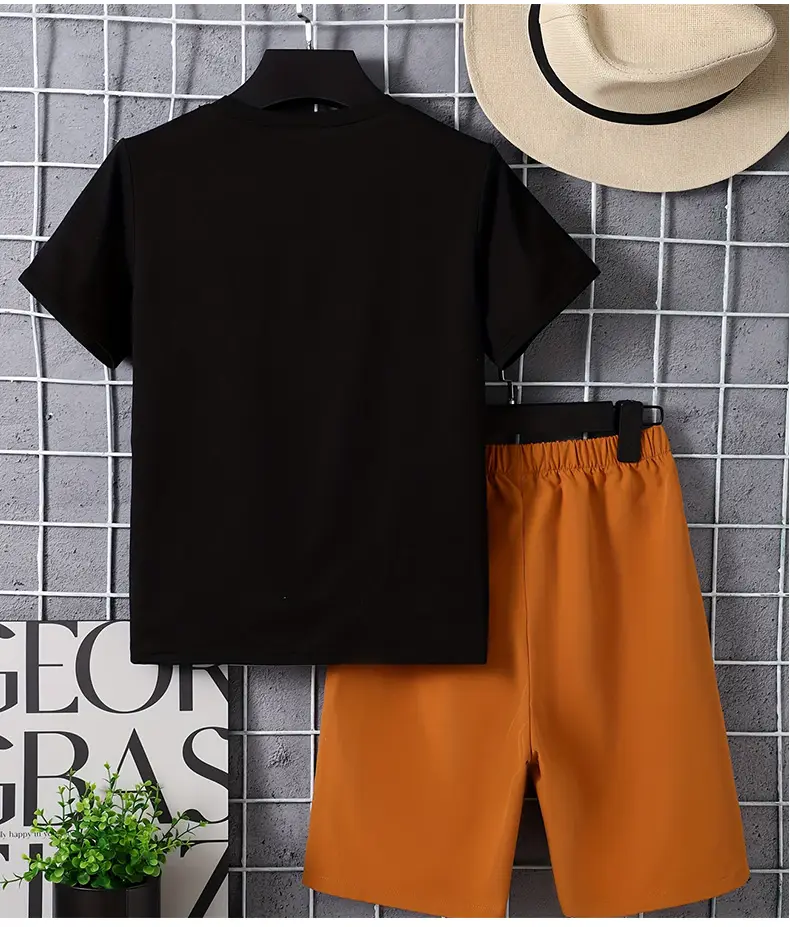 Kids Beach T-Shirt Black Orange Palm Print — feature 4