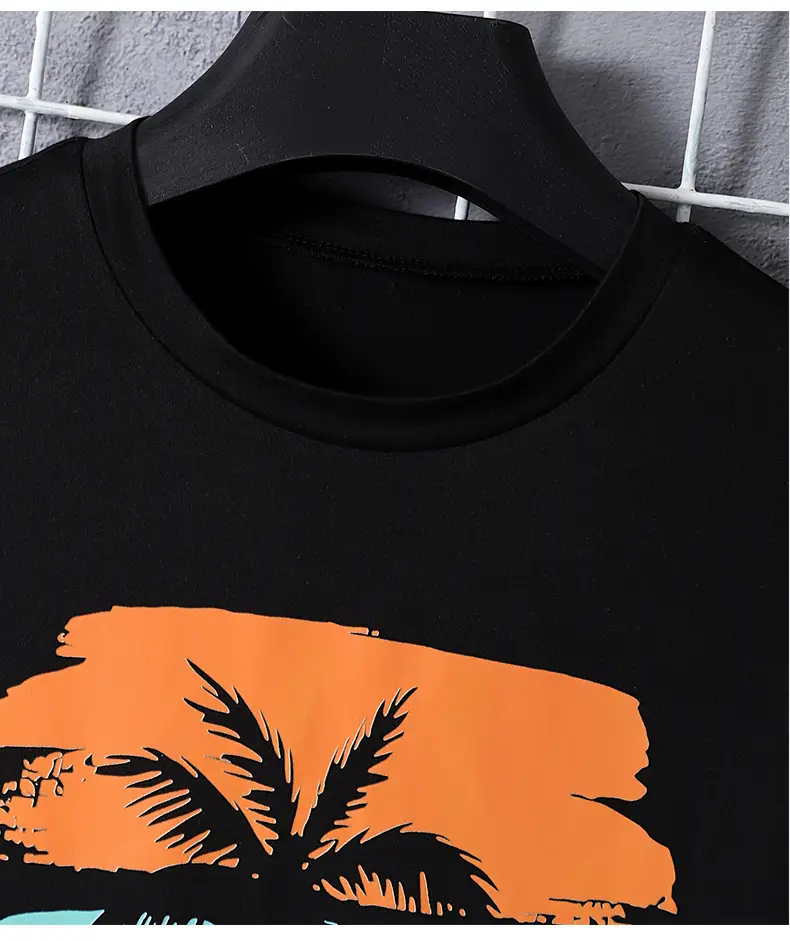 Kids Beach T-Shirt Black Orange Palm Print — feature 5