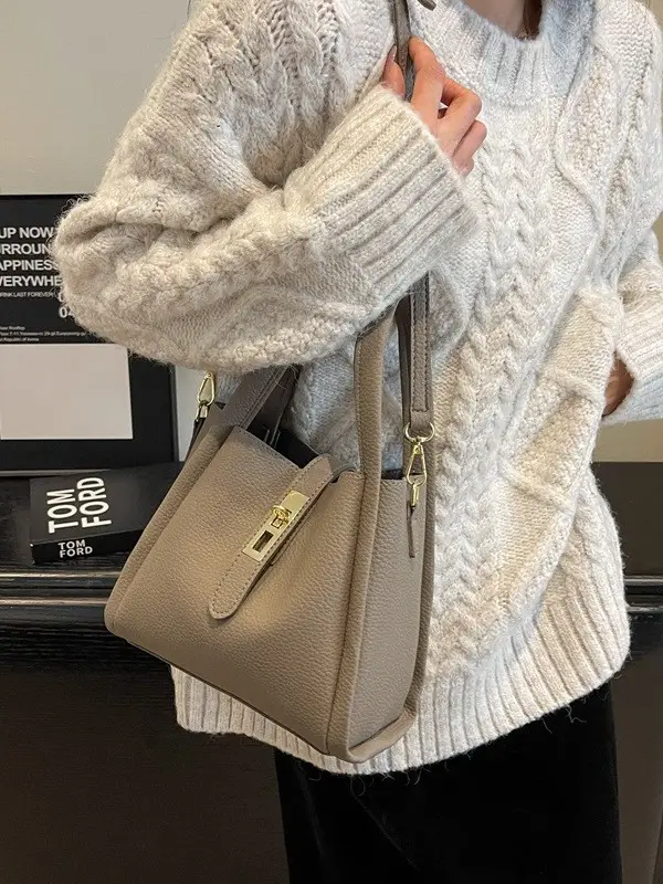 Women Textured Shoulder Bag Brown Large Capacity Commuting - Image 7