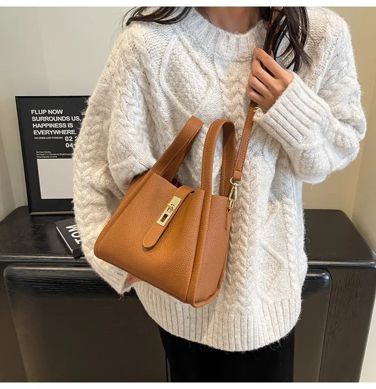 Women Textured Shoulder Bag Brown Large Capacity Commuting — feature 13