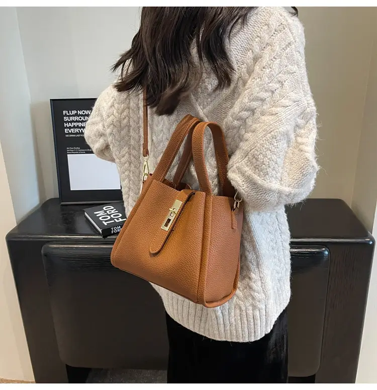 Women Textured Shoulder Bag Brown Large Capacity Commuting — feature 14