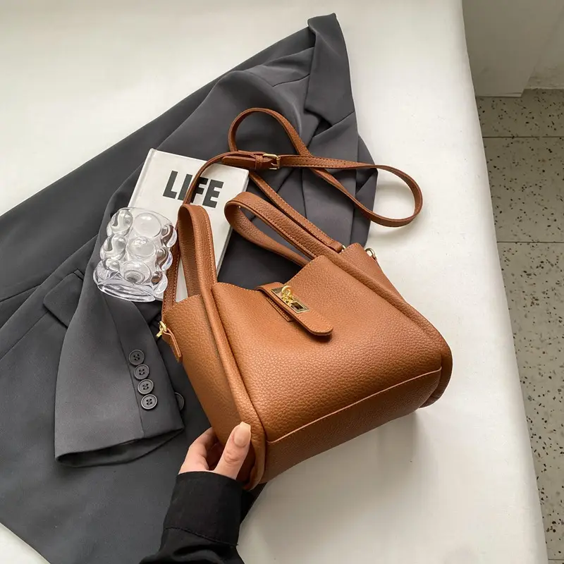 Women Textured Shoulder Bag Brown Large Capacity Commuting - Image 3