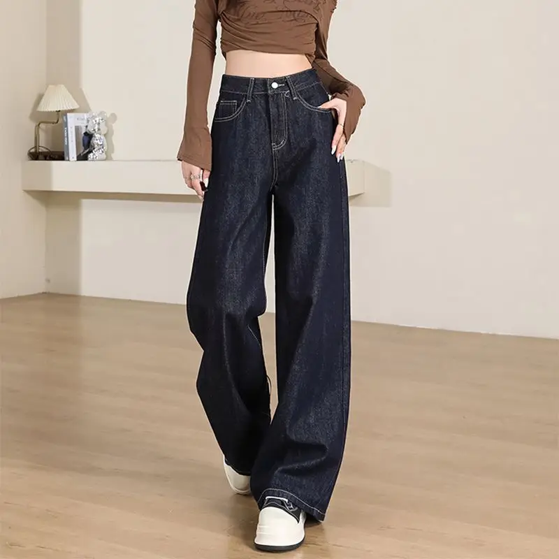 Dark Blue Wide Leg Pants for Women 2025 Spring