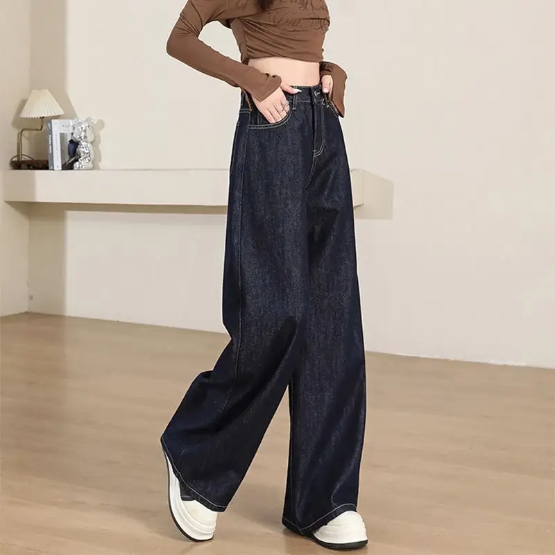 Dark Blue Wide Leg Pants for Women 2025 Spring