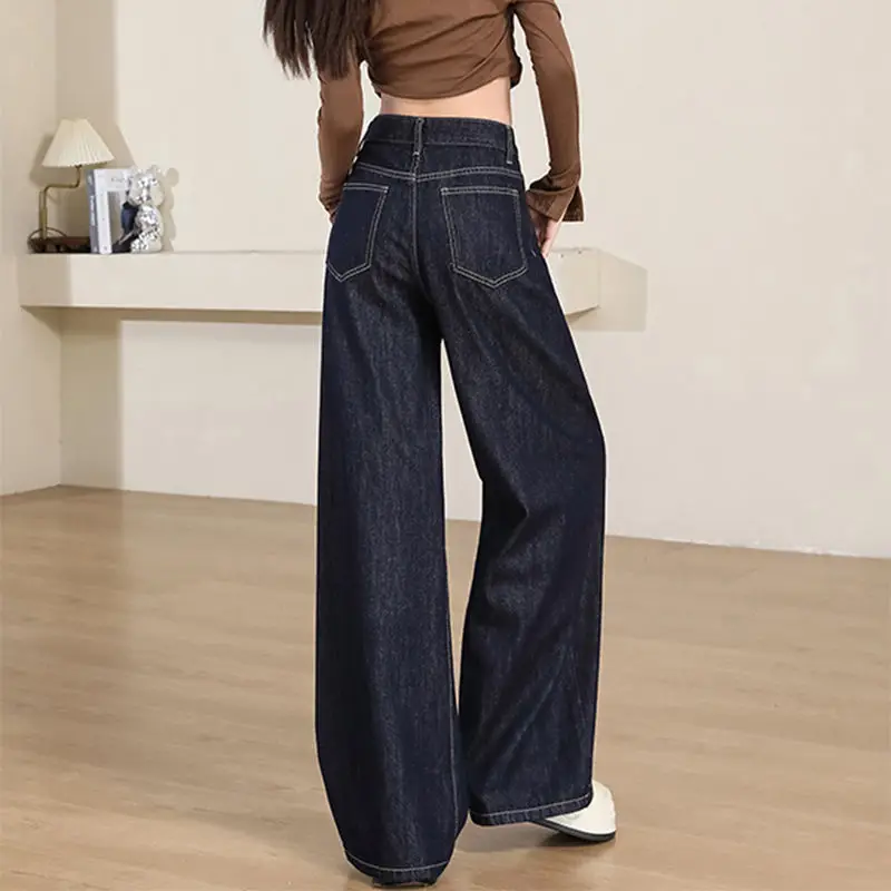 Dark Blue Wide Leg Pants for Women 2025 Spring