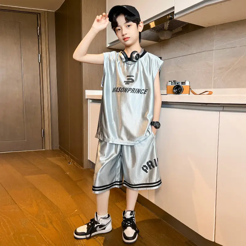 Boys Summer Sleeveless T-Shirt Set with Letter Print