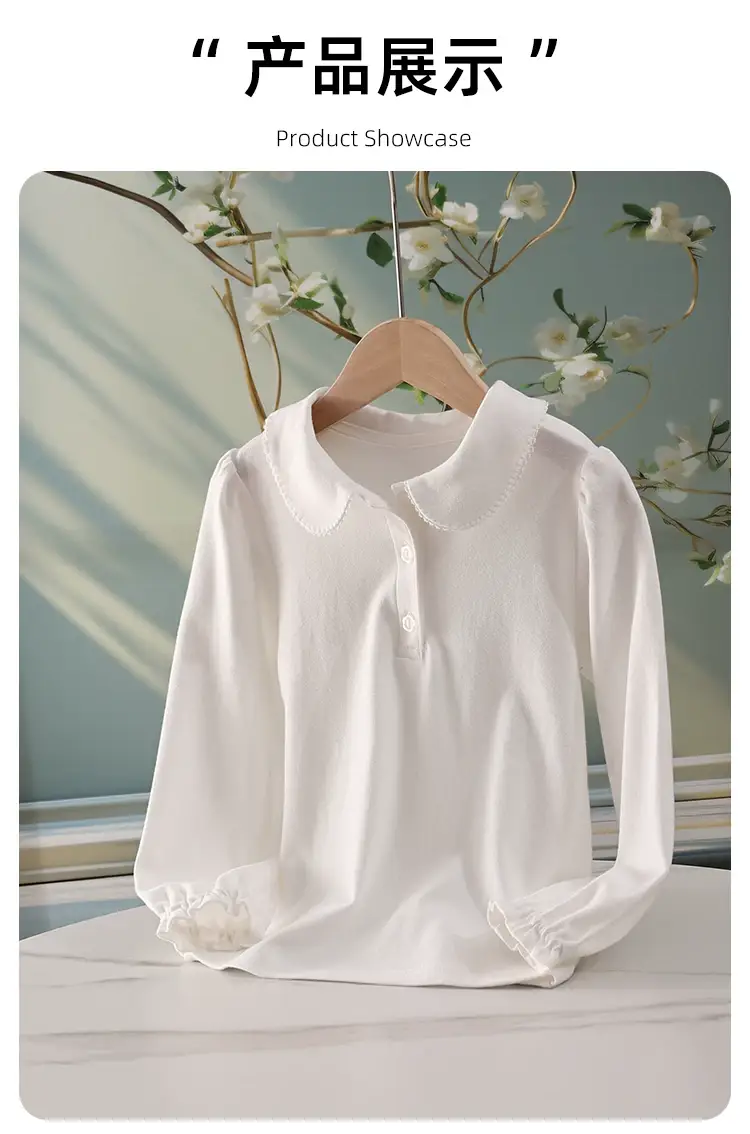 Girls Cotton Long Sleeve T-Shirt White All Season — feature 11
