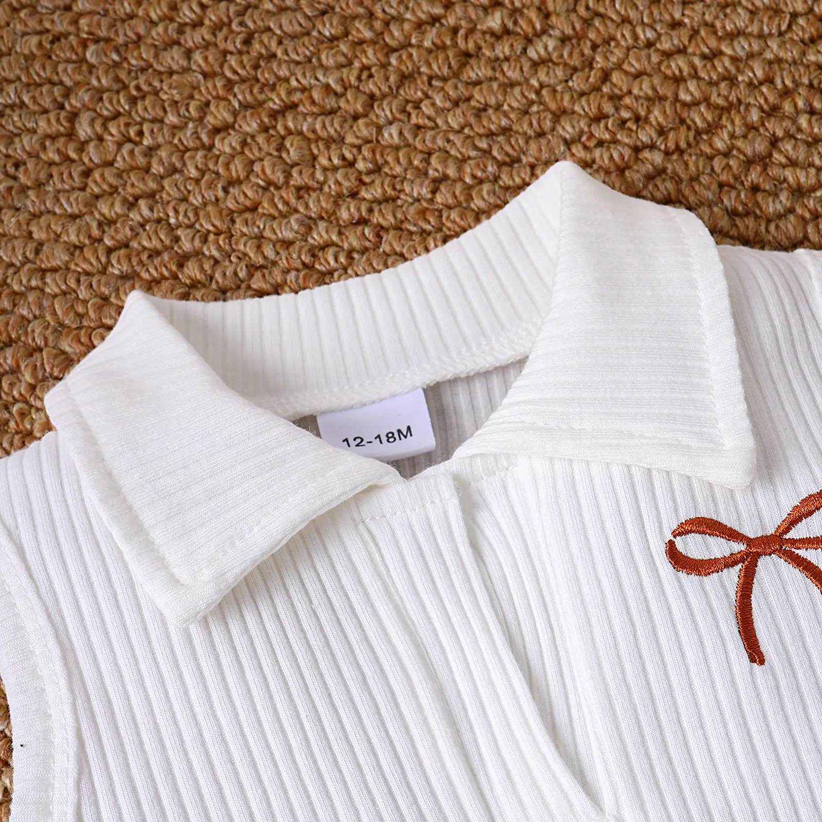 Girls Summer Suit White Brown Bow Print Pleated Skirt — feature 15
