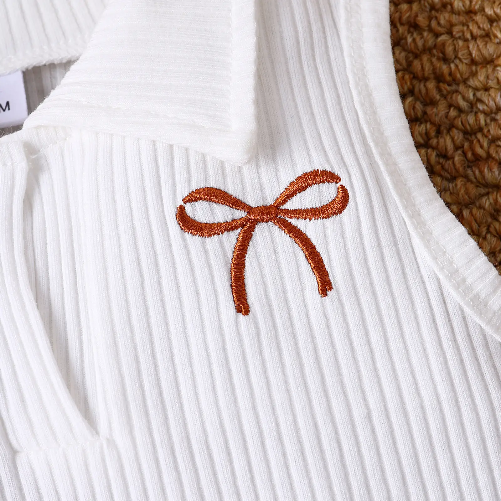 Girls Summer Suit White Brown Bow Print Pleated Skirt — feature 16