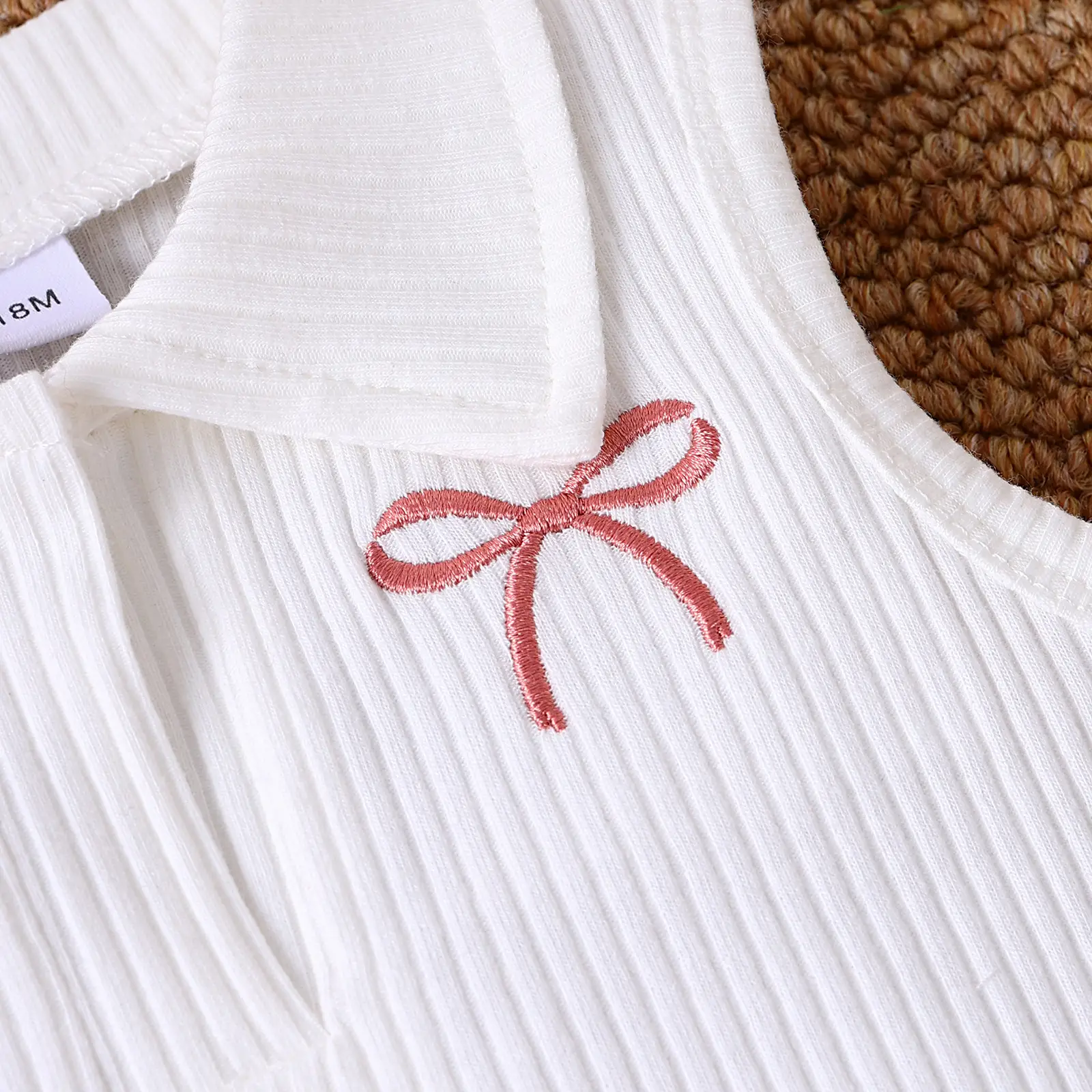Girls Summer Suit White Brown Bow Print Pleated Skirt — feature 7
