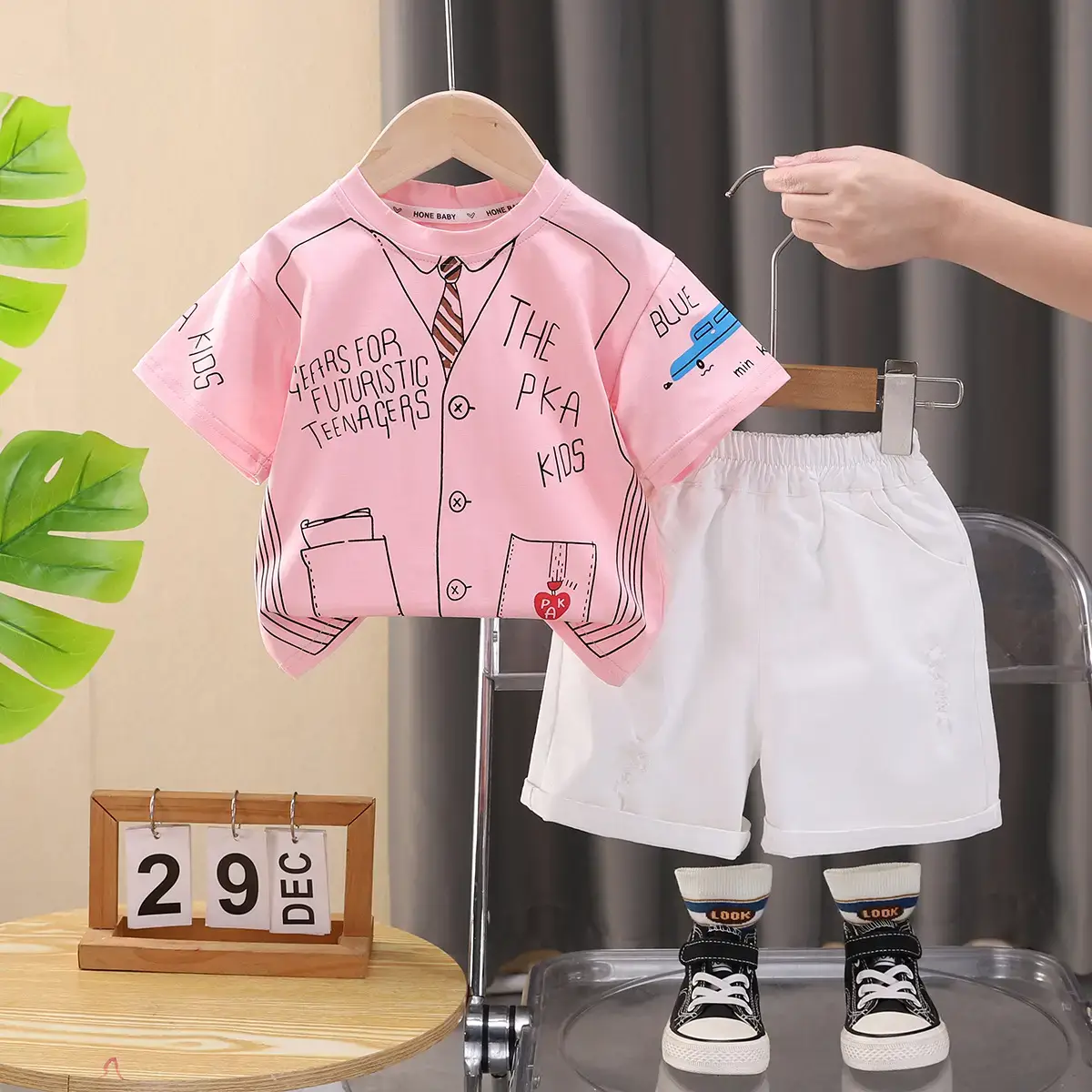 Girls White Graffiti T-Shirt & Black Shorts Set - Image 2