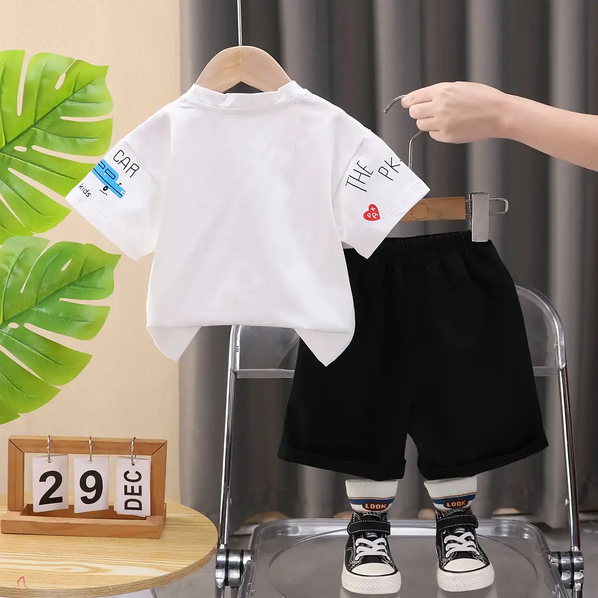 Girls White Graffiti T-Shirt & Black Shorts Set - Image 4